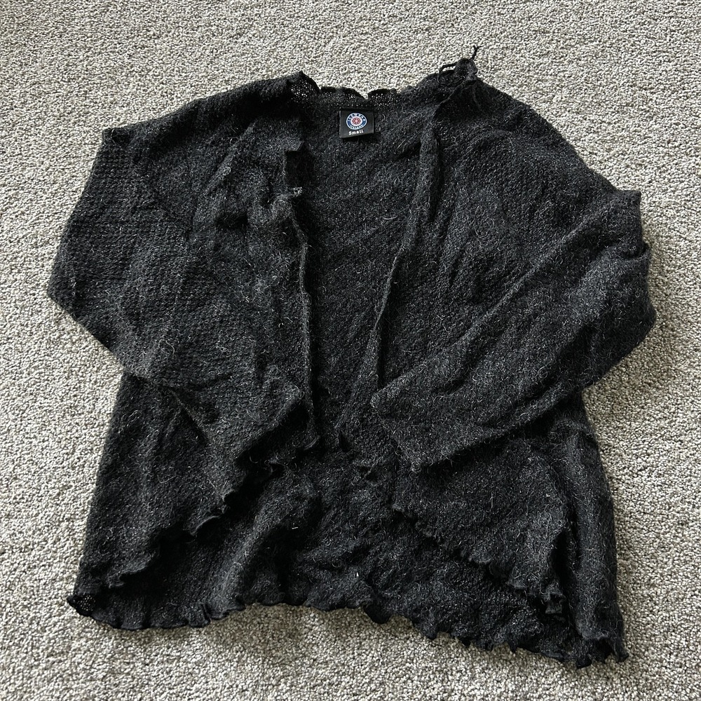 Icewear Iceland Sweater Womens Small Black Open Knit Ruffle Long Sleeve Cardigan